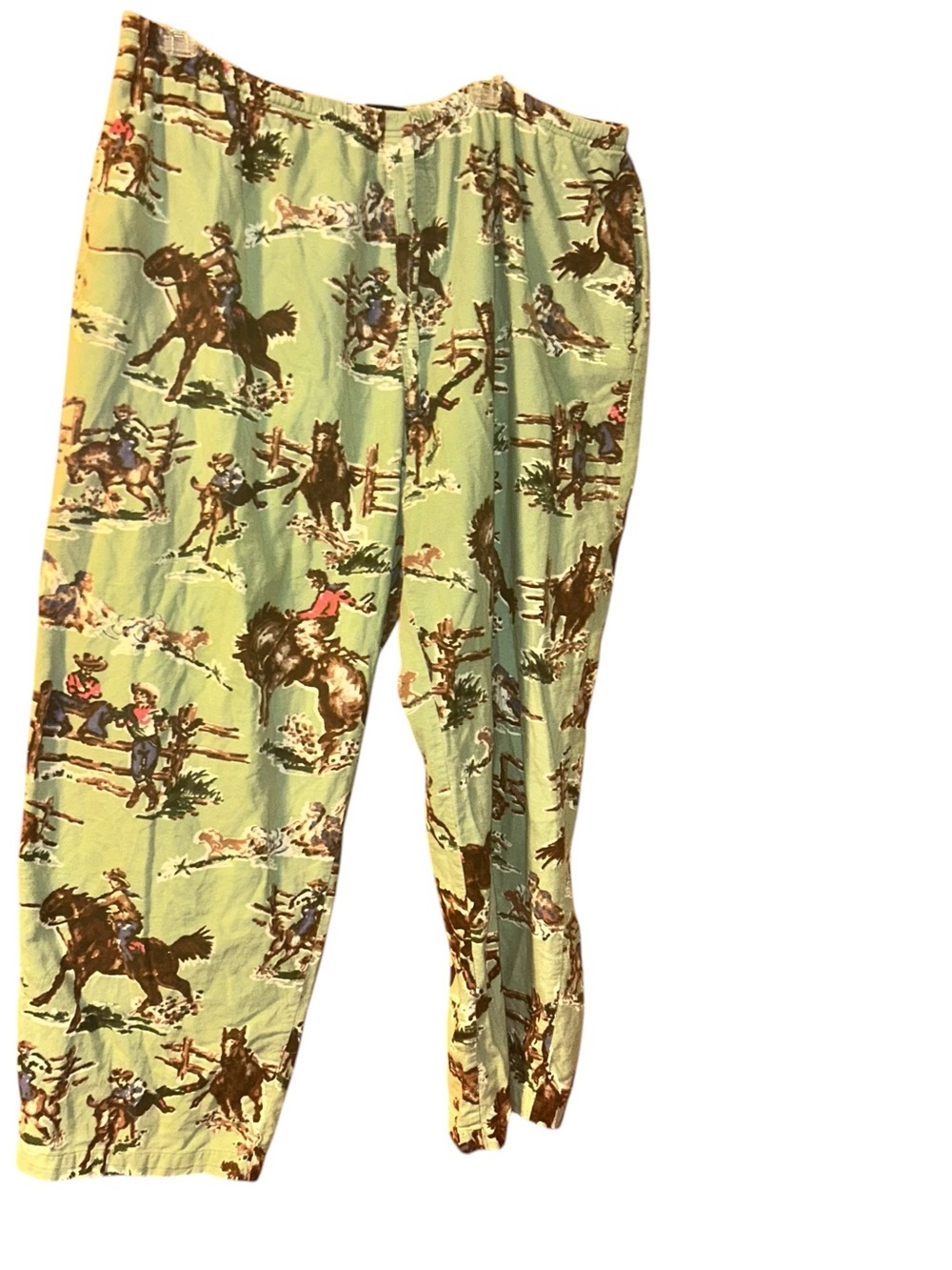 Nick & Nora rodeo Kurt Cobain Round Up Mint Green Cowboy Flannel Pajama Pants XL